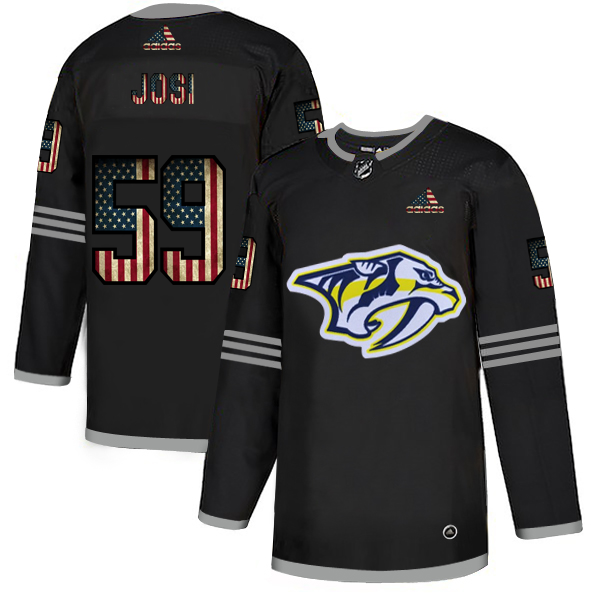 Men's Adidas Nashville Predators #59 Roman Josi 2020 Grey USA Flag Stitched NHL Jersey
